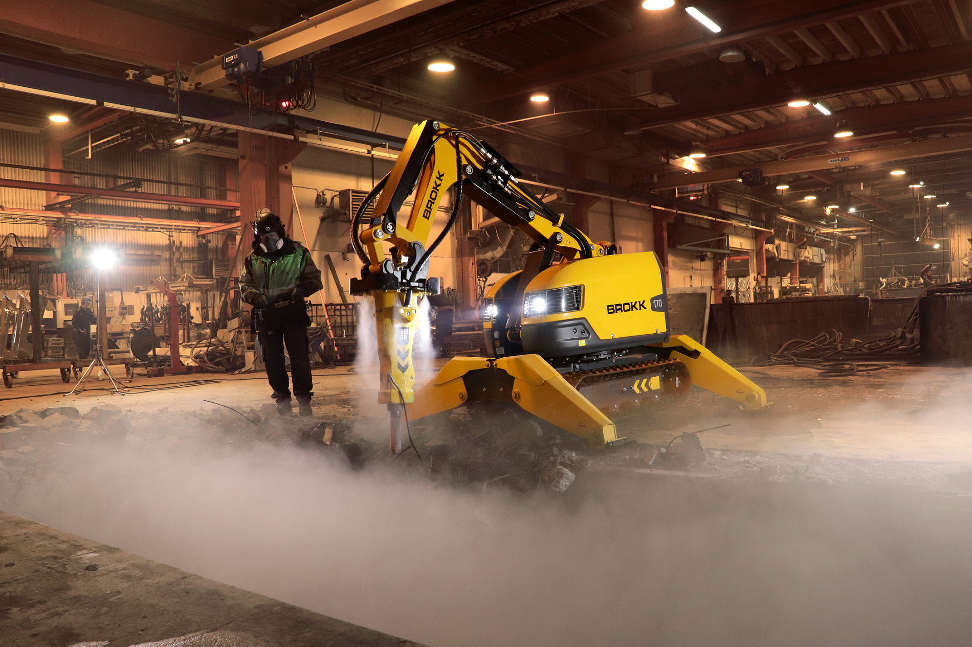 Brokk Water Mist Dust Suppression System produces atomized fog that effectively binds airborne dust particles while also providing ground-level dust suppression. Additionally, the mist dissipates, rather than forming puddles, for a safer, cleaner jobsite.